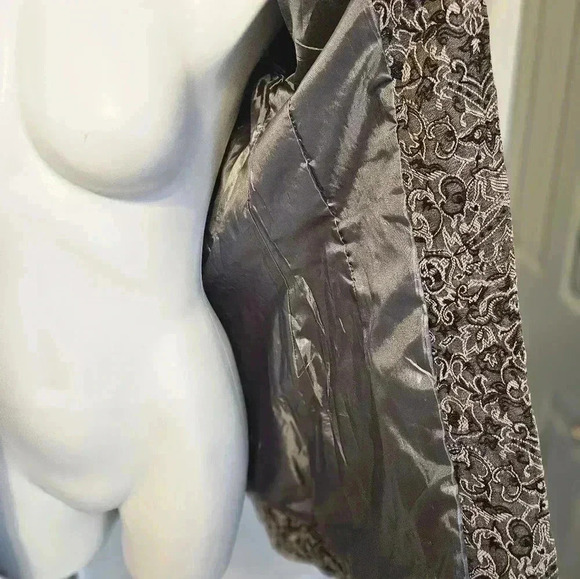 Papillon Los Angeles Tapestry Embroidered Ruffled Lace Green Brown Jacket Size M - Picture 9 of 13